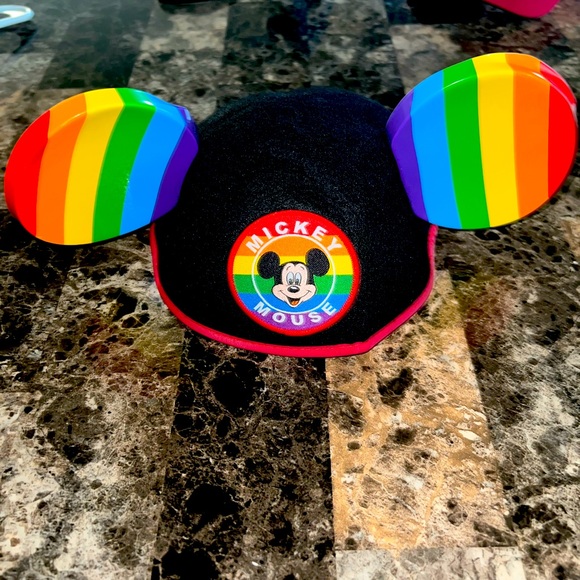 MICKEY MOUSE HAT WITH RAINBOW COLOR EARS ONE SIZE EUC - Picture 1 of 3